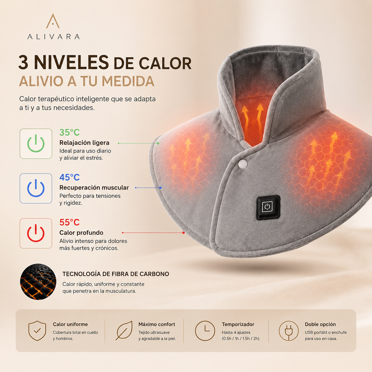 Chal Calefactable Alivara | Alivio Profundo para Hombros y Cuello
