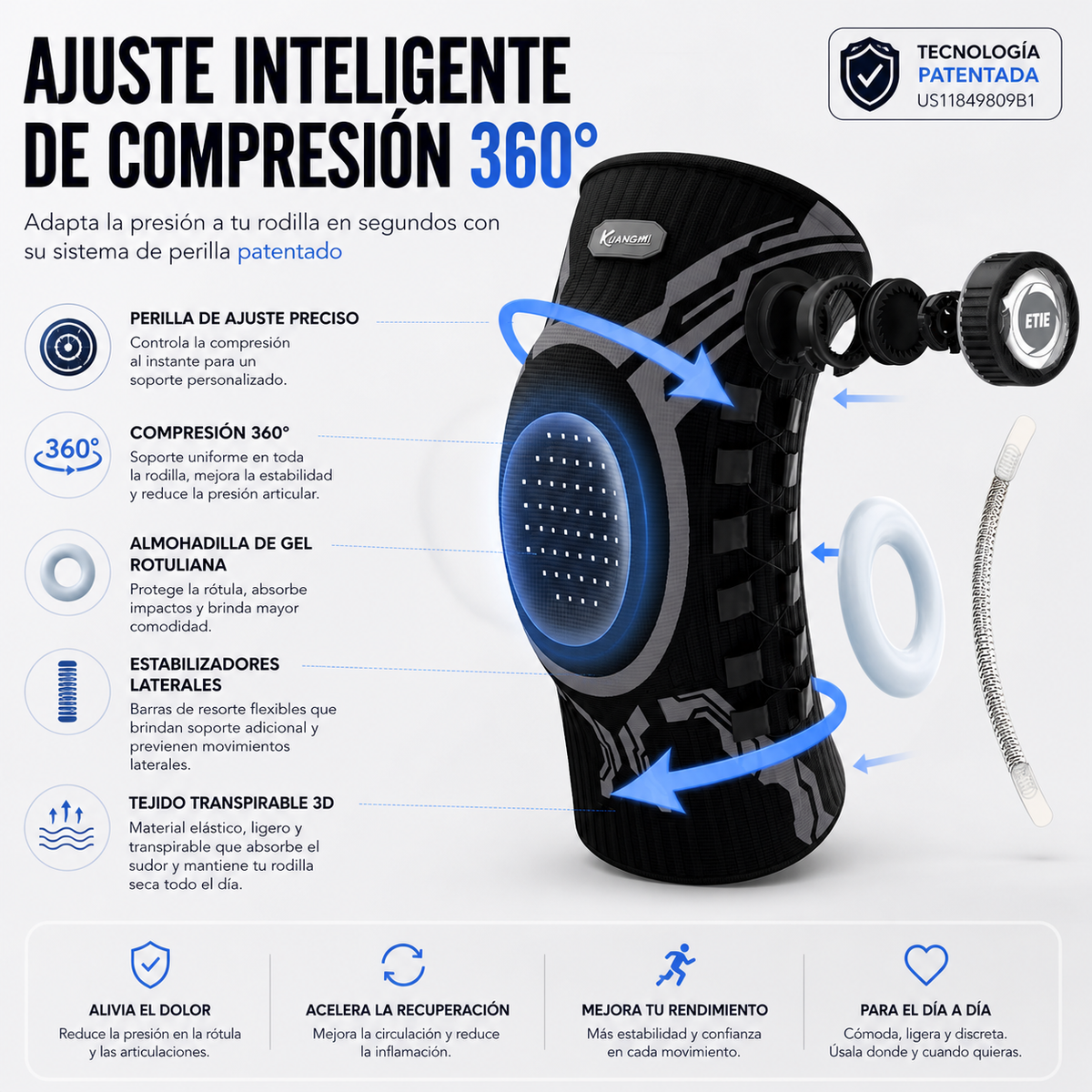 KneeGuard Pro – Rodillera con Ajuste por Perilla y Estabilizadores