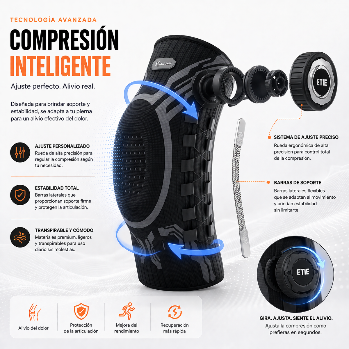 KneeGuard Pro – Rodillera con Ajuste por Perilla y Estabilizadores